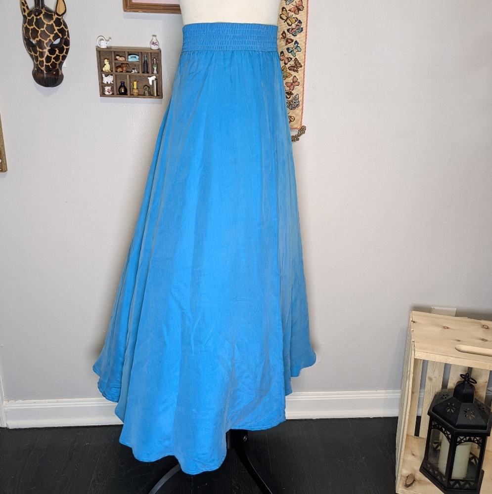 Vintage 80s Evan Picone Vibrant Teal Silk Maxi Skirt - Picture 4 of 10